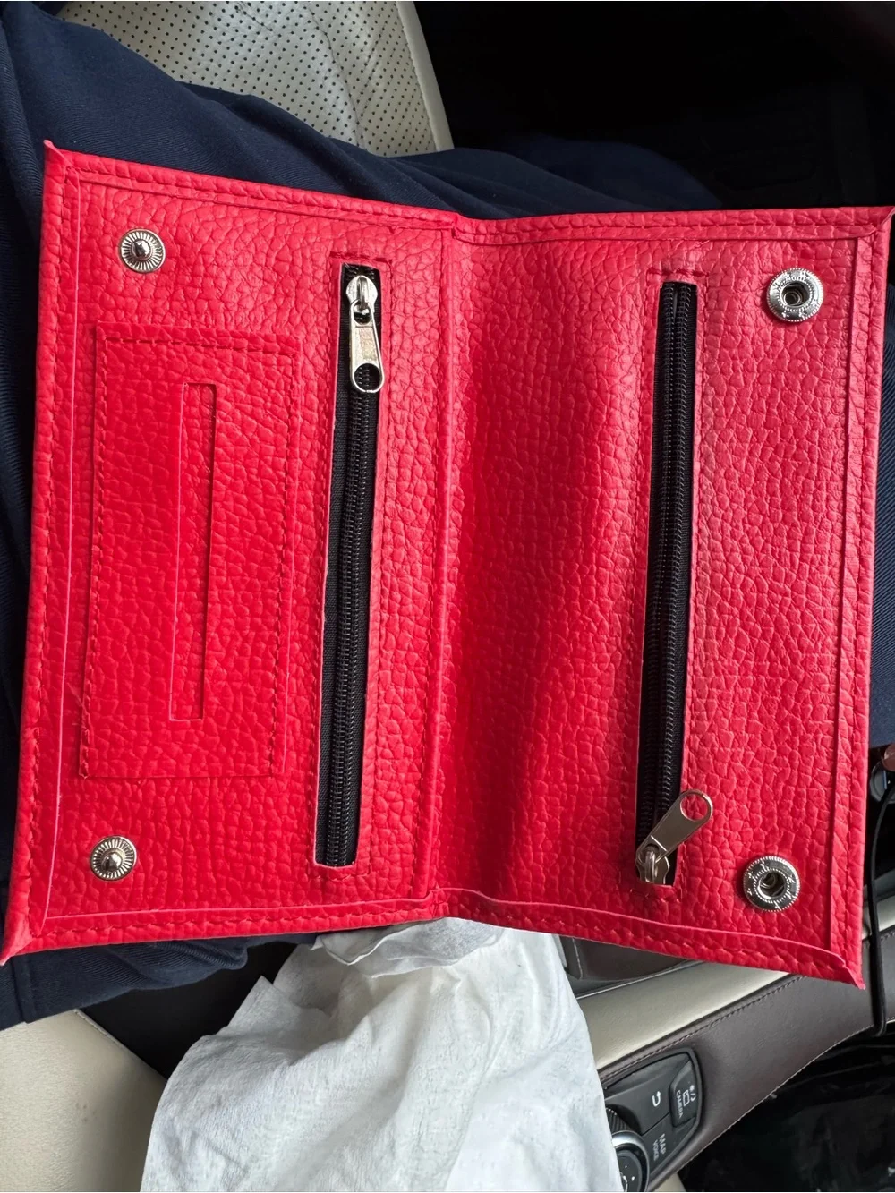 Red Bifold Wallet With ZipperLeather Checkbook Cover